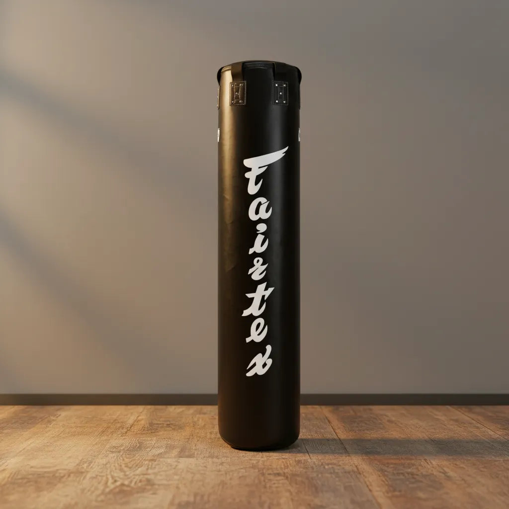 Sac de frappe Fairtex Banana Bag en vue trois-quarts sur fond neutre chaud