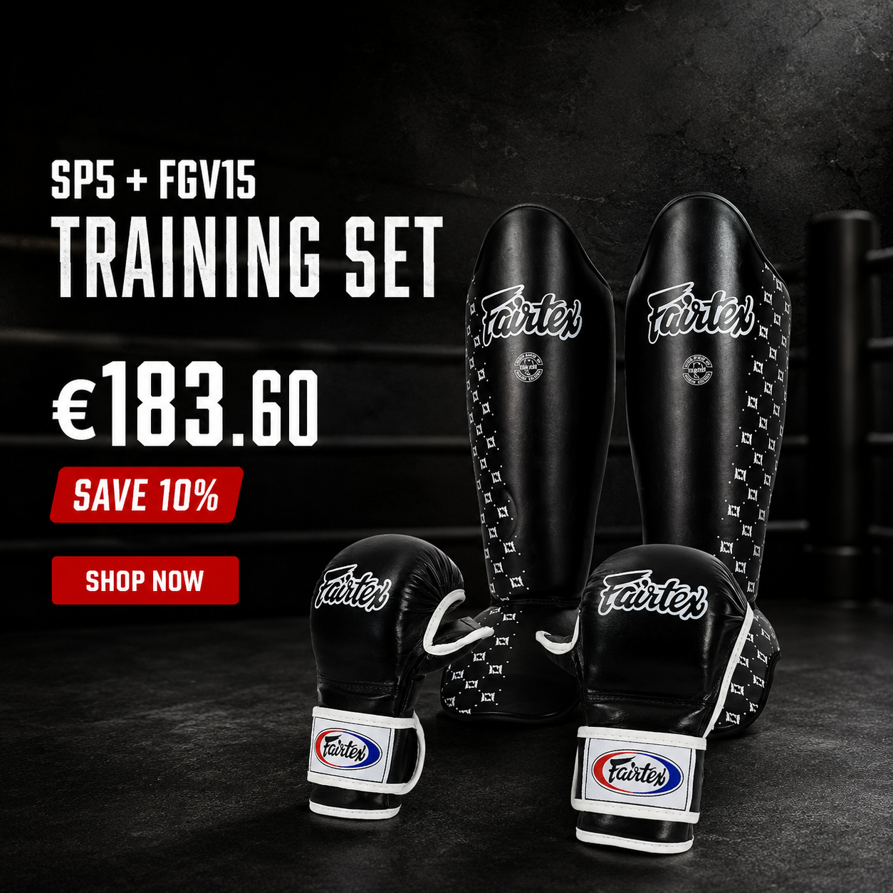 Fairtex Training Bundle Shin Guards SP5 + Sparring Gloves FGV15
